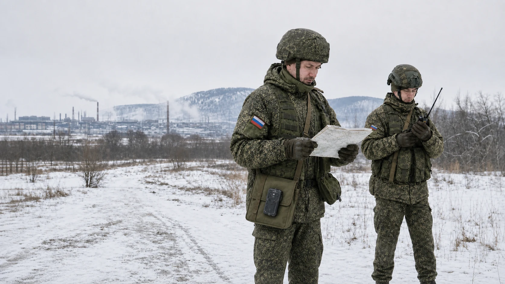 Военнослужащие на зимнем учебном маршруте